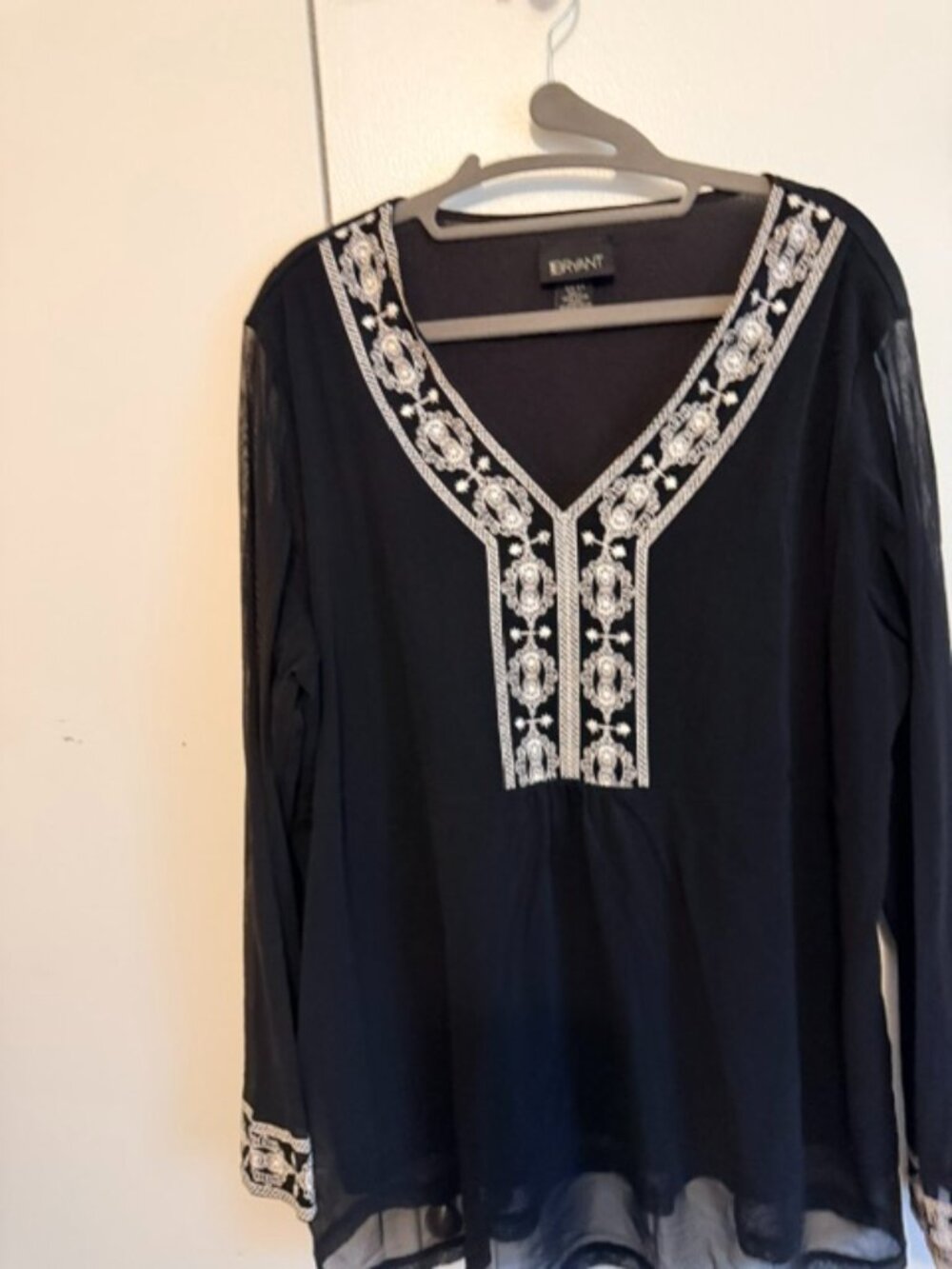 Lane Bryant Embroidered Sheer Blouse – Size 22/24 – Black & White Boho Tunic